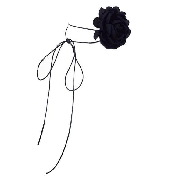 Sexig enkel svart Champagne Rose Flower Long Ribbon Choker Halsband Krage Black Wax rope 2