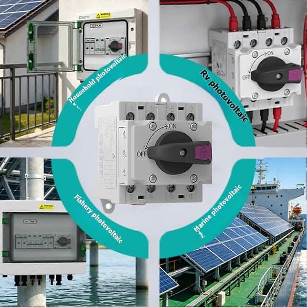 4P DC-afbryder 32A 1200V, DIN-skinne monteret DC-afbryder til PV Solar Fordelingsboks