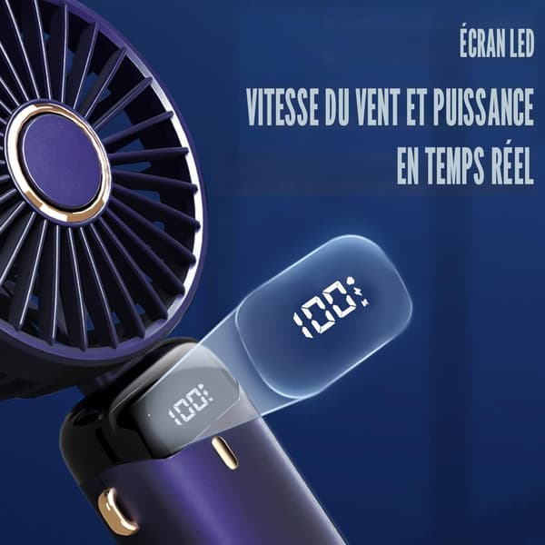 USB genopladelig bærbar ventilator, 5 blæserhastigheder, mini sammenklappelig bordventilator (mørkeblå)