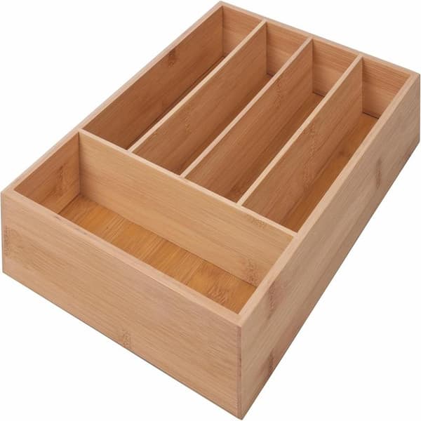 Bestikkboks i bambus, 5 rom, 24,9 x 33,3 x 4 cm