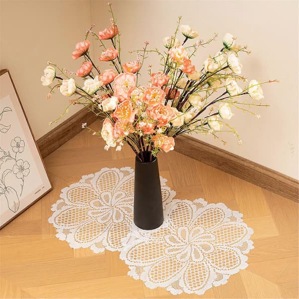 Pakke med 2 elegante blonde-duker, runde blomsterbroderier, kjøkken- og spisestuedekorasjon, solid polyesterstoff Beige