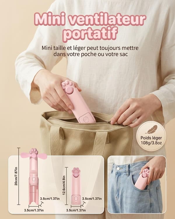 Mini bærbar sammenleggbar vifte (rosa)