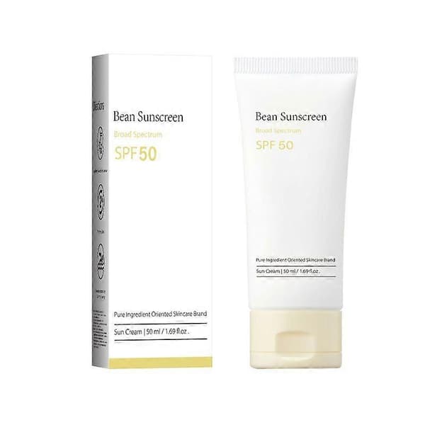 Bønne Solcreme SPF 50, Luftig Tekstur Type Solcreme Til Ansigtspleje, Ingen Hvid Hinde & Stærk UV-Beskyttelse, 50ml 1PCS