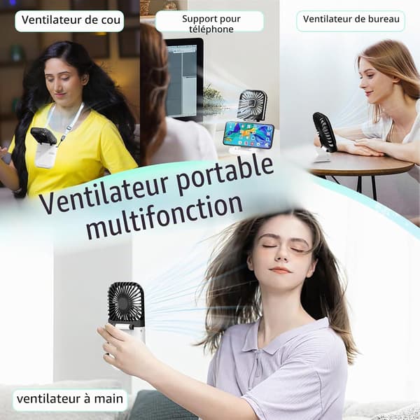 Mini bærbar ventilator, 4 USB-controllere, sort