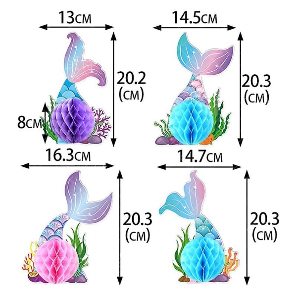 8 st sjöjungfru mittpunkt för bord, sjöjungfru honeycomb mittpunkt, under havets festdekorationstillbehör för sjöjungfrutema födelsedagsfest 8pcs
