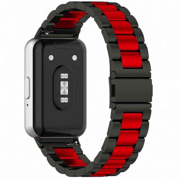 Galaxy Fit 3 Klokkereim i rustfritt stål – erstatningsreim Black Red