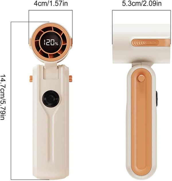 Bærbar foldbar ventilator, 4 cm i diameter, USB genopladelig