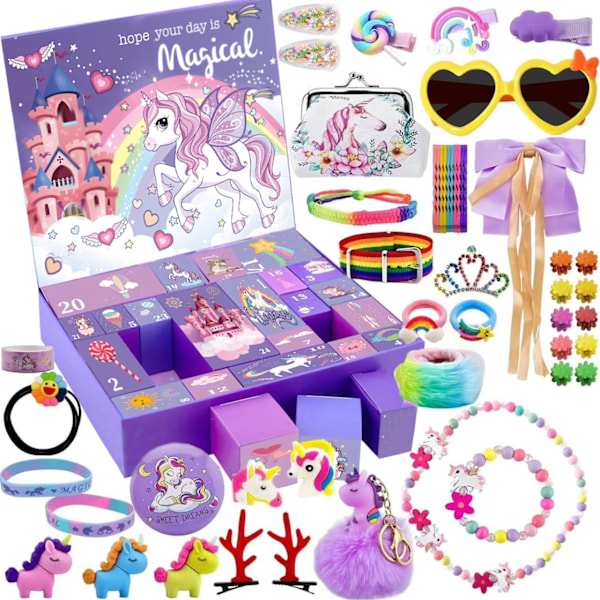 Adventskalender för Flickor - Enhörningspresenter för Flickor Adventskalender 24 Dagar med Överraskningar Bästa Presenter för Döttrar Baby C purple
