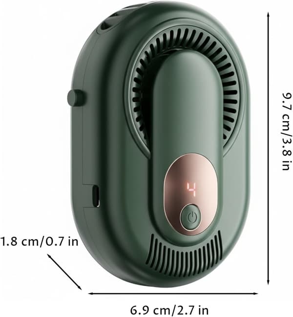 Mini håndfri bærbar ventilator med 5 hastigheder og digitalt display, USB-C