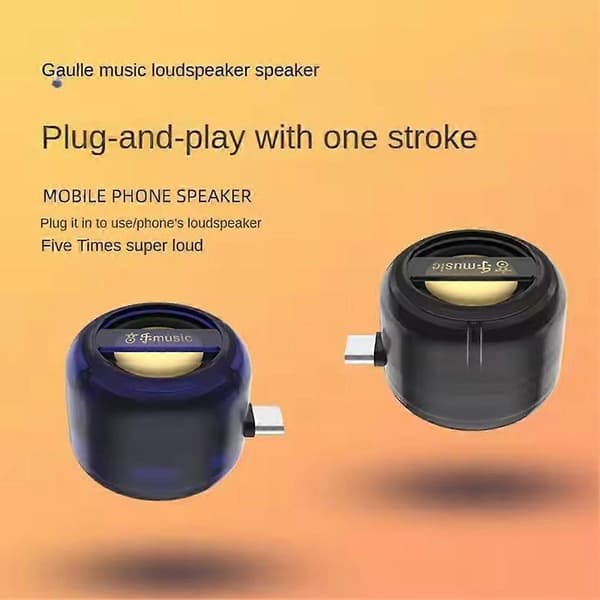 Type-C Mini Telefonhøjttaler Bærbar Plug-in Genopladelig Bas Klar m/ N0B4 transparent blue 3.5mm plug