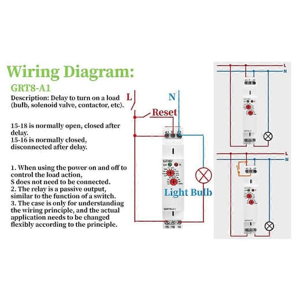 GEYA Fördröjningstimerbrytare AC/DC 12V-240V Mini Ström på Fördröjningstidrelä DIN-skena Typ GRT8-A1 White