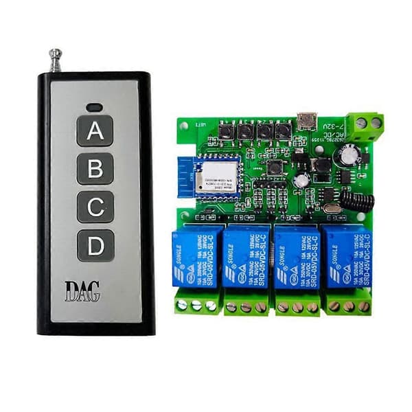 4CH Tuya Smart Switch WiFi relémodul DC7-32V motormodul +RF433 fjernkontroll for garasjeportåpner