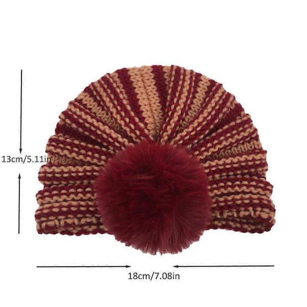 Härlig Pompon Ullmössa Vinterrandig Stickad Mössa Beanie Vild Stickad Mössa All-match för Utomhus Glada Selfie Bebisar 9 10