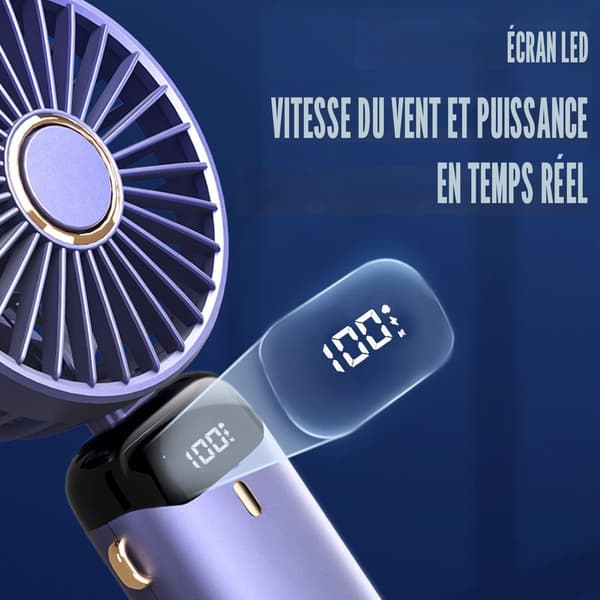 Bærbar USB genopladelig ventilator, 5 hastigheder, sammenfoldelig mini bordventilator (lilla)
