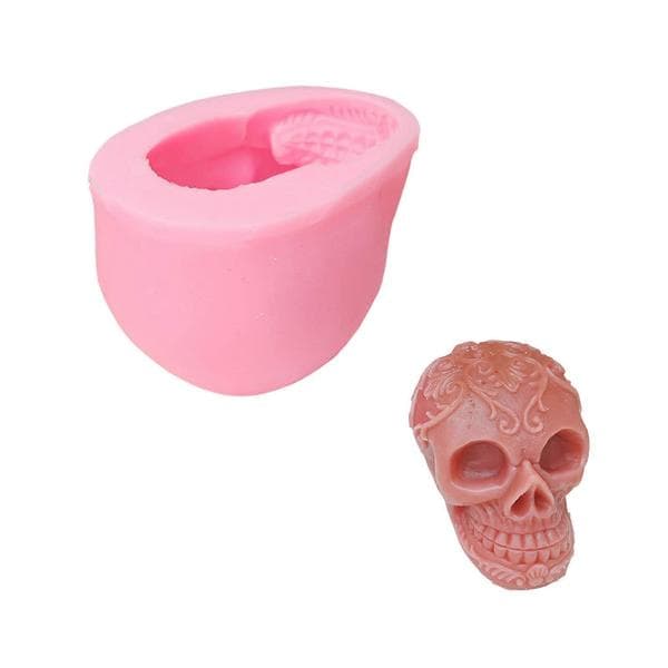 Halloween silikoneform blomsterkranie lysforme støbeform duftlysforme kagedekorationsværktøj håndværksforme Relief Skull D
