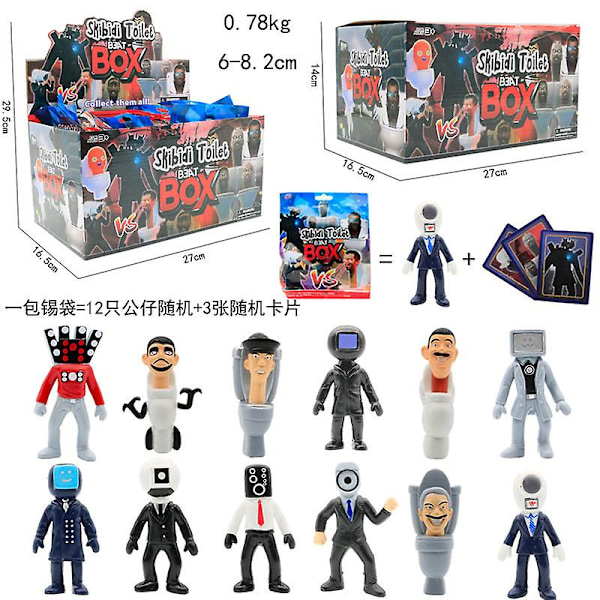 24pcs Skibidi Toilet Figure Toys Card Game Toilet Man Vs Monitor Man Figure Pvc Doll Model Kids Birthday Gifts