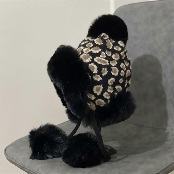 Handstickad Leopardmönstrad Mössa Varm Ullstickad Hatt Flätad Stickad Hatt Utomhustrend Casual Varm Hatt Höst Vinter Pink