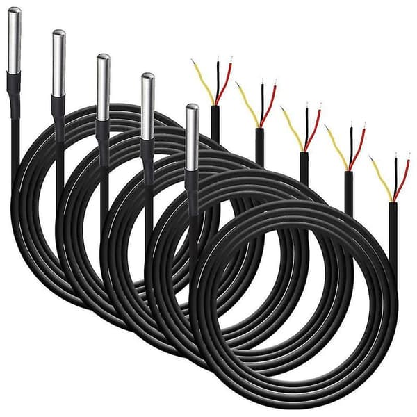5-pack Vattentät DS18B20 Temperatursensor, Digital Temperatur Termisk Kabel Temperatur (-55- +125)