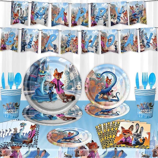 Zootopia 2 Tema Børnefødselsdagsdekorationer Zootopia Kanin Spiral Trækflag Ballon Sæt A 1set
