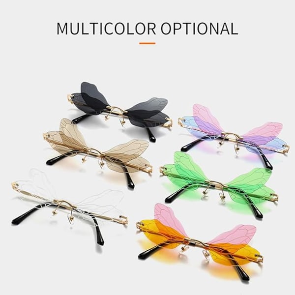 Retro solbriller, Dragonfly Wing Shape Transparent Fashion Light Solbriller Klart objektiv Farger Egnet for fest