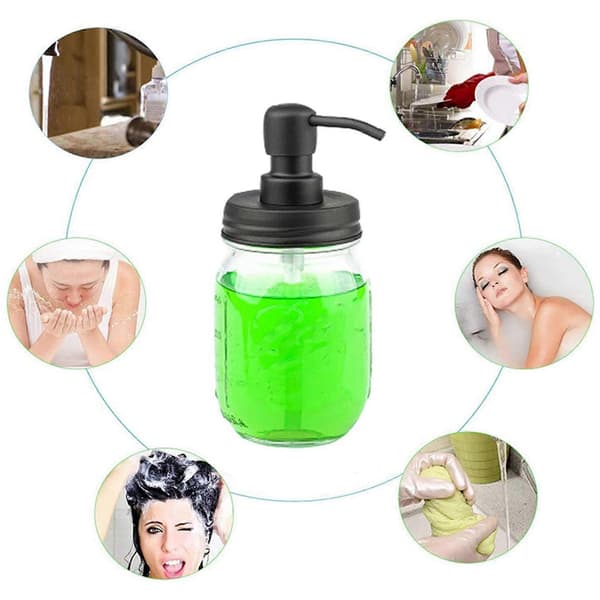 Tvåldispenserlock, rostfri pump och lockbyte för Mason Jars eller andra DIY-lotiontvåldispensrar, 6-pack Black