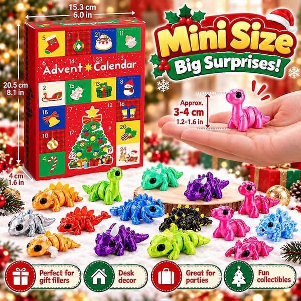 Søte 3D-printede dyrefigurer, julepynt for nedtelling, tilfeldige blandede stiler, små bedårende adventsfigurer red 24pcs Random style