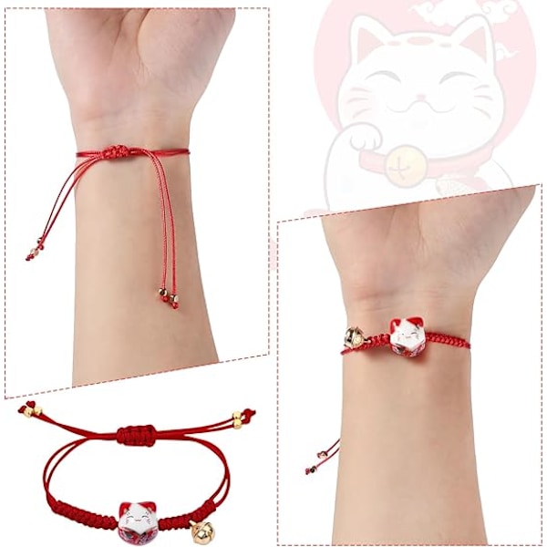 3 kappaletta Kissa Maneki Neko -rannekoru Söpö Onnenkissa Keraamiset Helmet Rannekorut Feng Shui Onnenrannekoru Onnenamulettirannekorut Kellolla Säädettävä