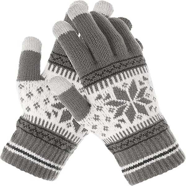 1 Par Vinter Touch Screen-Handskar, Snöflinga Tryckta Vinter Tjocka Stickade Handskar Sms-Handskar Varma Touchscreen-Handskar