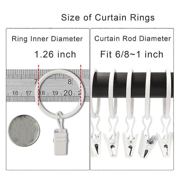 40 st Gardinringar med klämmor, Draperiklämmor med ringar, Draperiringar 3,2 cm innerdiameter Vit
