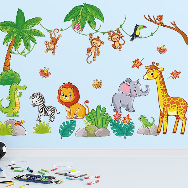 1 set Jungle Animal Väggdekal Tecknad Djur Väggdekor Väggdekor för barn Baby Nursery Lekrum Sovrum Dagis Rum Väggdekor