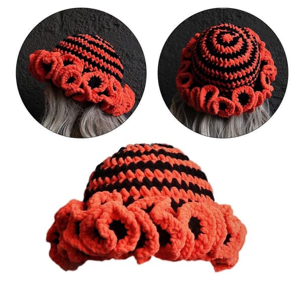 Varm Virkad Mössa Unisex Stickad Mössa Bred Kant Hattar Multifunktionell Mössa För Temafester Och Utomhuslek Section 5