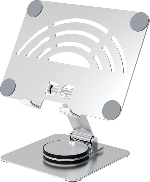 Tabletstativ. 360° roterende justerbar tabletholder, sammenklappeligt aluminium skrivebordsstativ til iPad Pro/Mini/Air, iPhone Silver