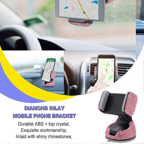 Bling Phone Holder Inlaid with Rhinestones 360° Viewing Angle Padded Back High End Non-Slip Universal Windshield