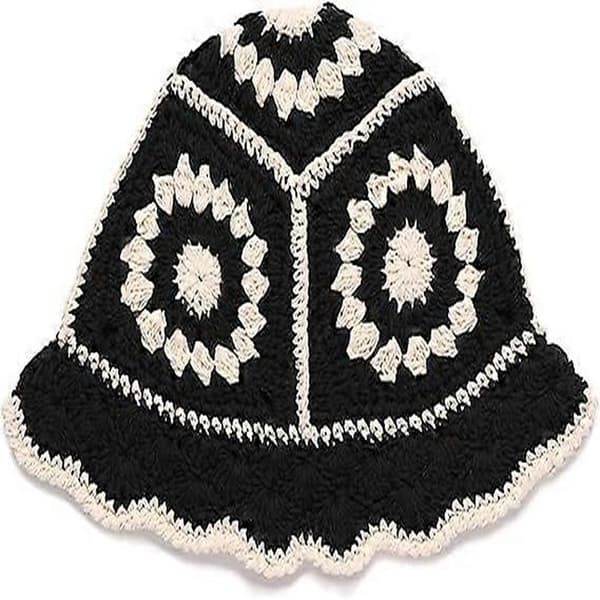 Strikket hat, retro hul blomst håndstrikket spandhat, uldhat