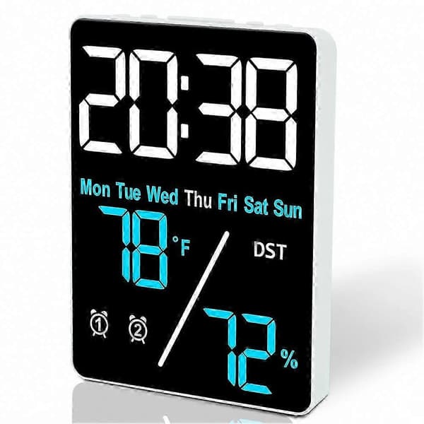 Digital rumstermometer hygrometer väckarklocka med LED-display för skrivbord, inomhusfuktighet och temperaturmätning White