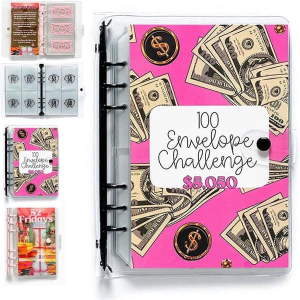 100 Konvolutter A5 Pengebesparende Budget Binder, Sparemåls Binder med Kontantkonvolutter, Budgettering, Pengebesparende Bog Style A