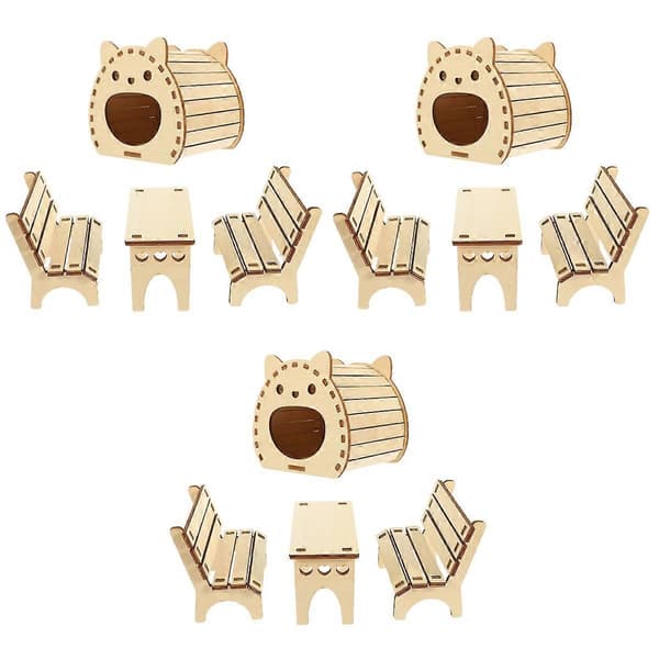 Självmonterande gömställe i trä för smådjur som hamstrar, 3-pack