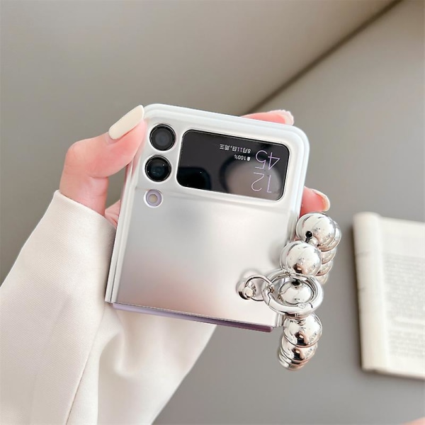 Pinnoitettu 3d Glitter Bear case, joka on yhteensopiva Samsung Galaxy Z Flip 4 Z Flip 3:n kanssa rannekorun cover Silver Z Flip 4