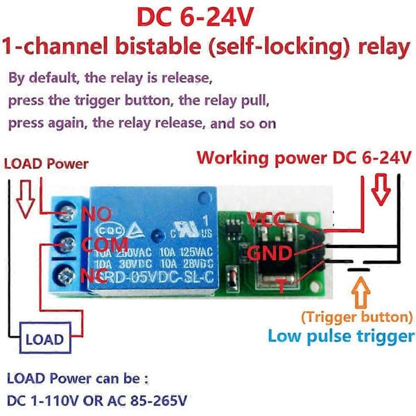 Mini 6-24V Flip-Flop Latch Relæmodul 1 Kanal Bistabil Selvspærrende Afbryder Lav Puls Trigger Board Green