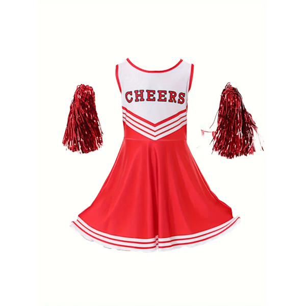 Plus Size Cheerleading Uniformer til Kvinder Voksen Cheerleading Kostumer med Pom Poms Velegnet til Kostumefester Sportskampe Rose red 110CM