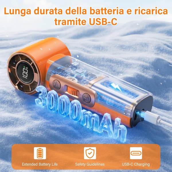 Bærbar ventilator, 3000 mAh, mini lommeventilator genopladelig via USB