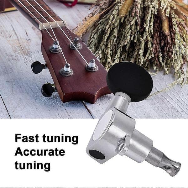 2L2R Ukulele strengstemmeskruer Låsetunere Zinklegering Maskinhoveder Sølv Sort