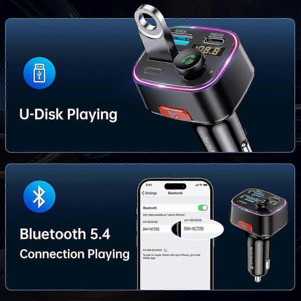 2025 Nyeste Syncwire Bluetooth 5.4 FM-sender Biladapter 48W PD 36W og 12W Hurtiglading
