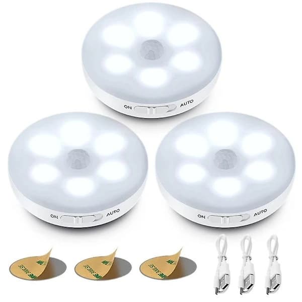 Automatisk LED-nattlys, innendørs bevegelsessensorlys, trådløst LED-lys, 3 moduser (Auto/På/Av), LED-skaplys, USB oppladbart lys