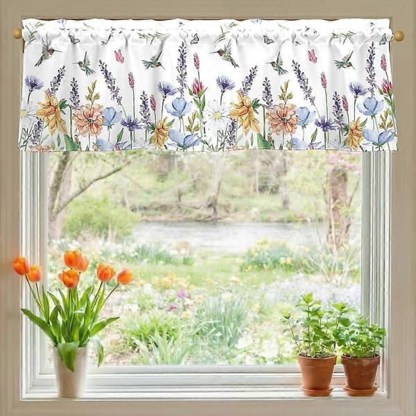 Kolibri Blomster Forårs Valancer 54x18 Tommer - Perfekt til Køkken, Badeværelse, Soveværelse og Stueindretning