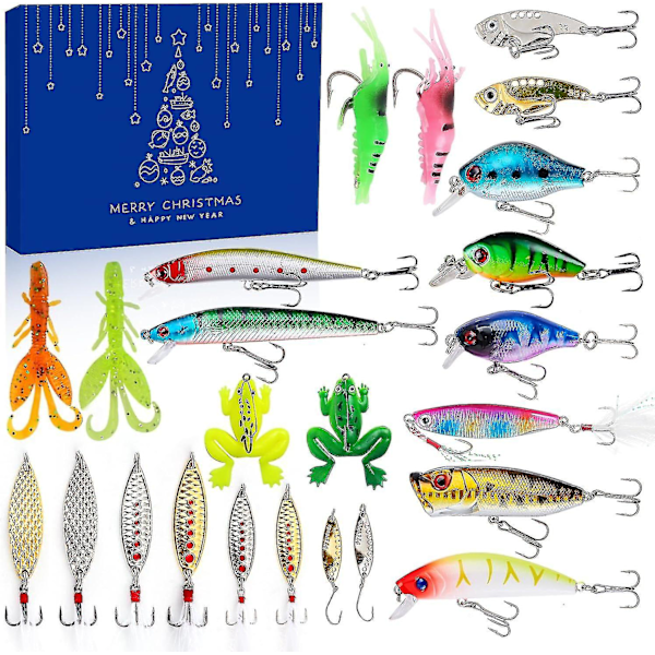 Fishing Christmas Calendar  Set of Fishing Tackle, Fishing Gear for Adult Men Boys, Fishing Accessories (24 Pcs)