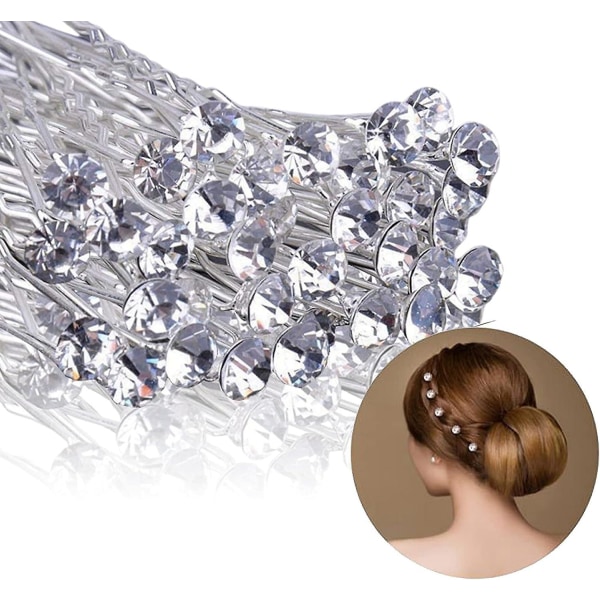 40 Pack Bryllupsbrude Rhinestone Hårnåle Clips, Diamante Pins Blomster Krystal Hårstyling Tilbehør-sølv