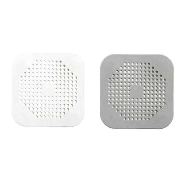 2X Square Drain Protector for Shower Drain Hair Catcher Flat Silicone Plug for Bathtub White