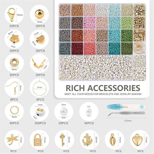 3 mm glaspärlor för armband, 24 färgade pärlarmband set, DIY konst hantverk för åldrarna 6-1