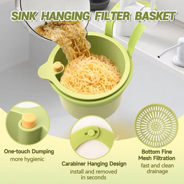 Self-Cleaning Sink Strainer Basket - Hanging Kitchen Drain Strainer, Multifunctional Dish and Fruit Colander, Green
